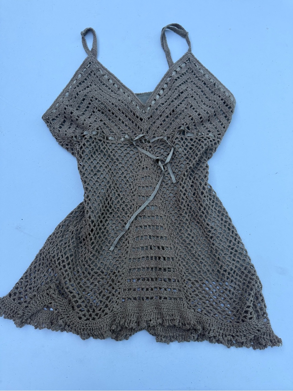 Faded Glory Taupe Crochet V-Neck Spaghetti Strap Tank - Picture 6 of 7